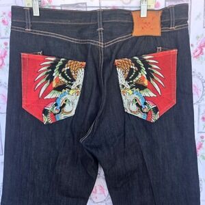 Vintage Ed Hardy Christian Audigier Eagle Snake Tattoo Jean 38x34 Y2K Streetwear